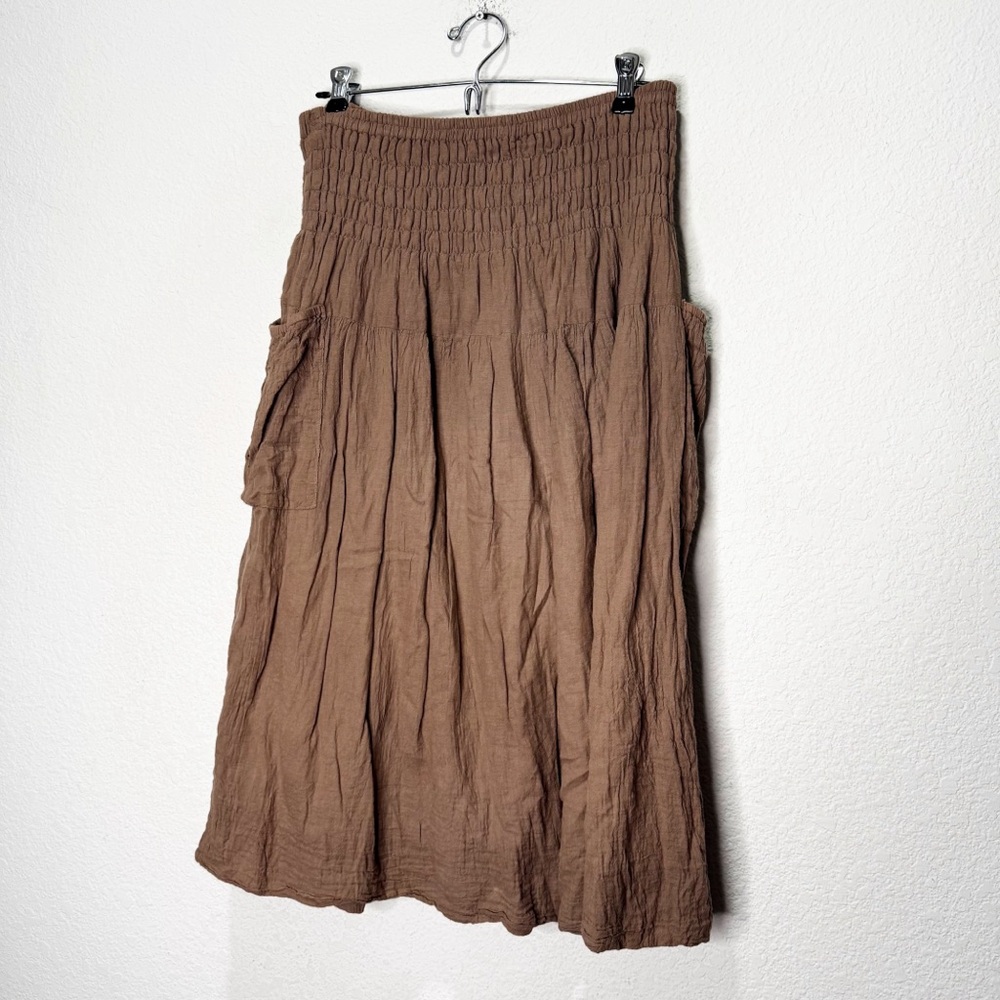 JP and Mattie Botiza Crinkle Skirt Boho A-Line Knee Length Brown